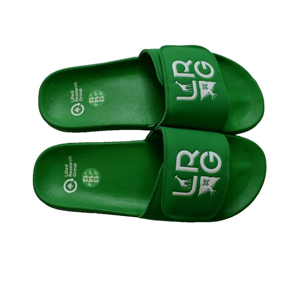 Lifted Research Group LRG Mens Slides Sandals Shoes Green Stacked Logo New 13